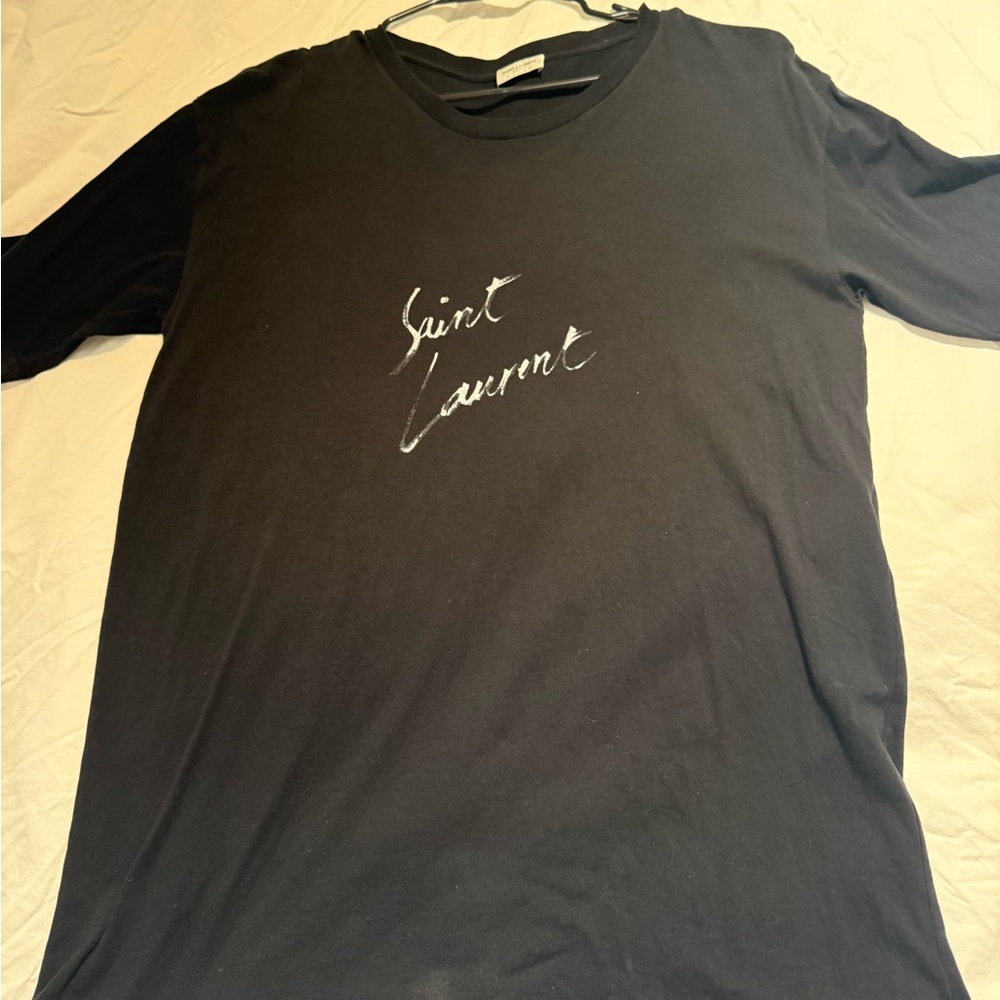 Saint Laurent Black Tee with White Logo
